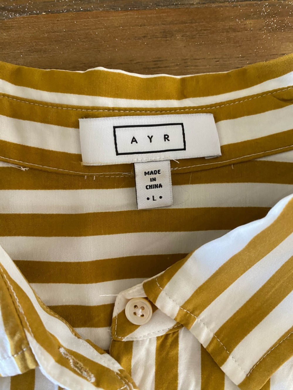 AYR Yellow and White Striped Button Down Shirt, Large - Picture 5 of 5